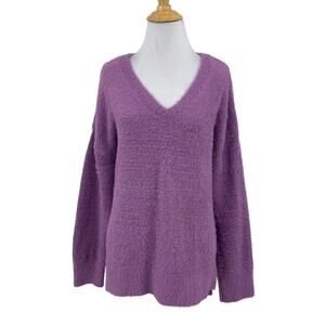 Sanctuary Sweater Women XL Extra Large Dahlia Fuzzy V Neck Drop Cut Hem Pullover